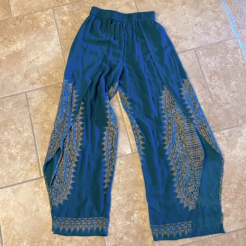 Fun teal boho faux wrap style pants